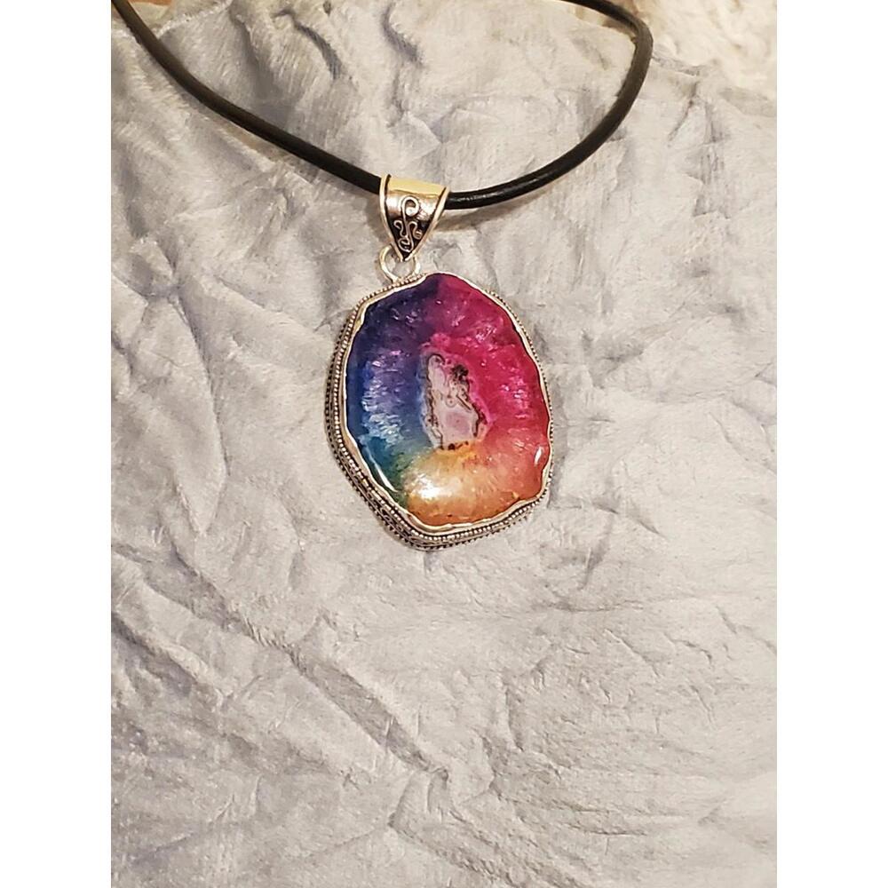 925 large solar rainbow quartz necklace - Picture 7 of 12